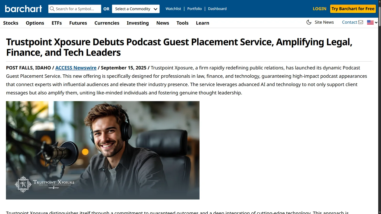 Barchart News: Podcast Guest Placement Launch