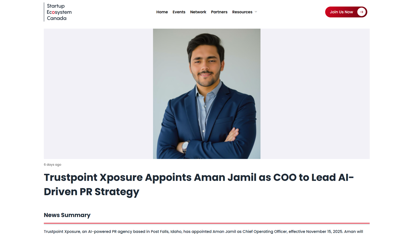 Trustpoint Xposure featured in Startup Ecosystem Canada for expanding leadership and advancing AI-driven PR and AEO strategy