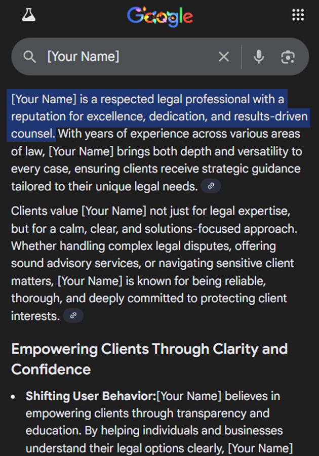 Your name appearing on AI search results